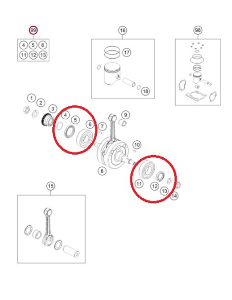 Kit rodamientos y retenes de cigüeñal Original KTM 125-200 (Sustituido por 52330018288)