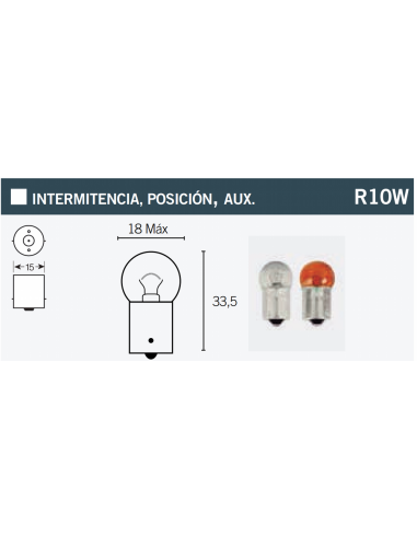 Lampara 12V R10W Ambar centrado