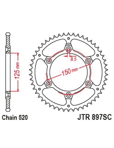Corona Acero JT Sprockets 897 paso 520 Negra...