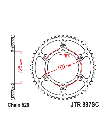 Corona Acero JT Sprockets 897 paso 520 Negra Autolimpiable GasGas + Husqvarna + KTM
