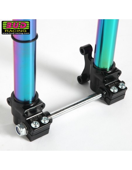 Horquilla Invertida + Tijas Completas BUD Verde Kawasaki KX 65 + Disco de Freno 200mm y Latiguillo de Freno Metálico