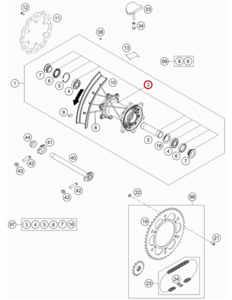 Buje Rueda Trasera Plata Original GasGas MC 125 2021-2023 + MC 250 2022-2023 + MC 250F/450F 2021-2023 + MC 350F 2022-2023