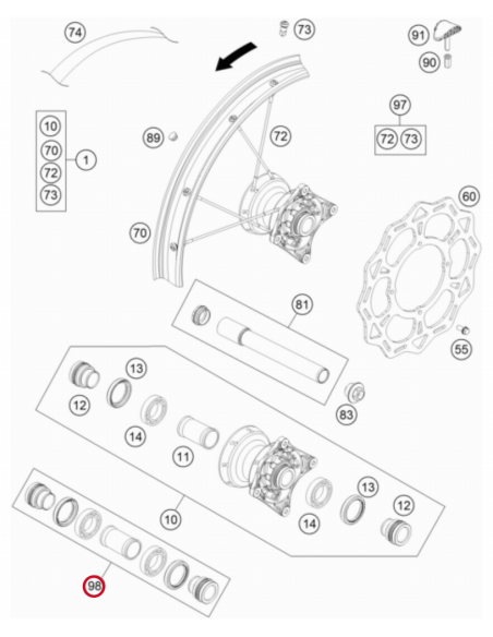 Kit Reparación Rueda Delantera Original KTM SX 85 2013- + Husqvarna TC 85 2014- + GasGas MC 85 2021-