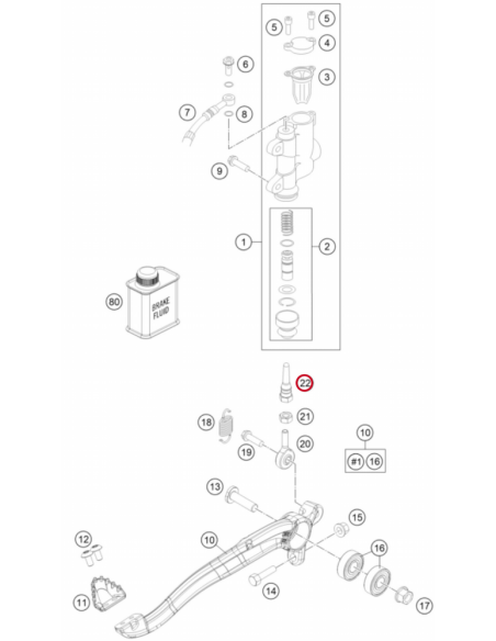 Varilla de Presión Freno Trasero Original KTM SX 85 2006- + Husqvarna TC 85 2014- + GasGas MC 85 2021-