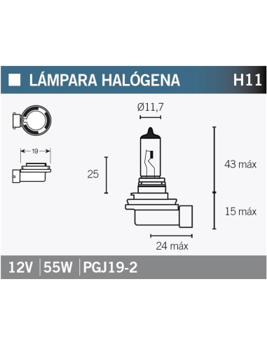 Lámpara Halógena H11 12V/55W X PGJ19-2