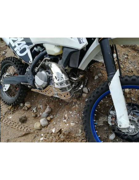 Cubrecarter/Protector Motor y Escape P-Tech Aluminio KTM EXC 250/300 + EXC 250/300 TPI 2017-2019 + Husqvarna TE 250i/350i 2017-2