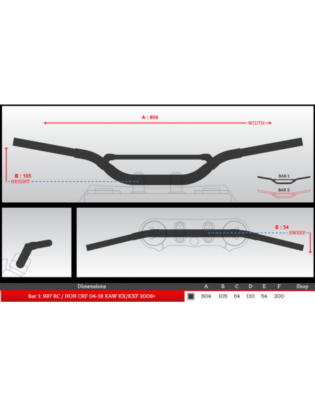 Manillar Renthal 997 RC Honda CRF 2004-2018 + Kawasaki KX/KXF 2006- Verde