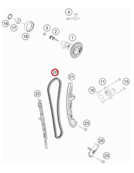 Cadena de Distribución Original KTM SXF 450 2019-2022 + EXCF 450 2020- + Husqvarna FC 450 2019-2022 + FE 450 2020- + GasGas MC 4