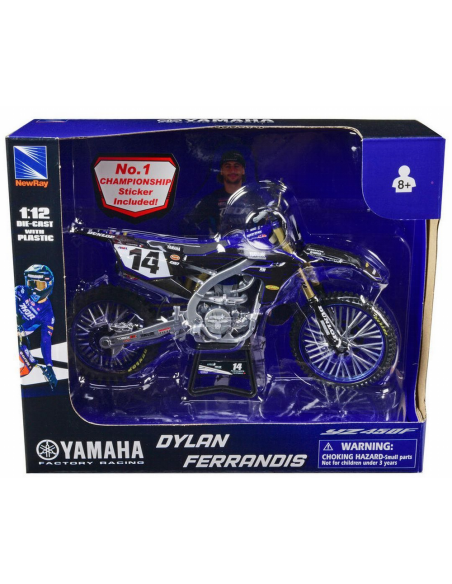 Moto miniatura NewRay Yamaha YZ 450F Factory Racing 2022 #14 Dylan Ferrandis Azul (escala 1:12)