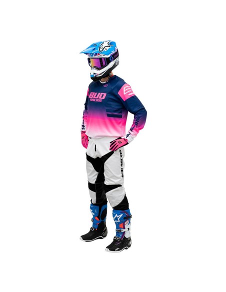 Camiseta/Maillot Bud Racing Lazer Azul Marino/Rosa Fluor/Blanco Logo "B" 2023