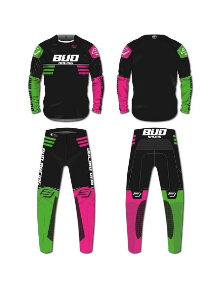 Camiseta/Maillot Bud Racing Lazer Rosa Fluor/Verde Fluor/Negro Logo "B" 2023