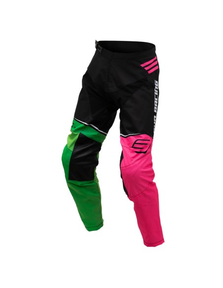 Pantalón Infantil Bud Racing GP Lazer Rosa Fluor/Verde Fluor/Negro Logo "B" 2023