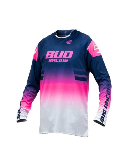 Camiseta/Maillot Bud Racing Lazer Azul Marino/Rosa Fluor/Blanco Logo "B" 2023