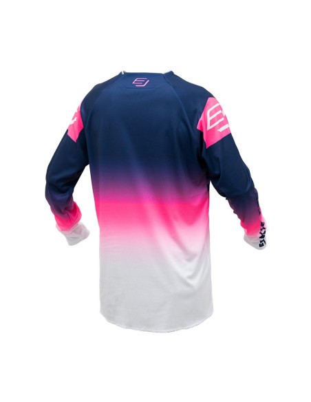 Camiseta/Maillot Infantil Bud Racing Lazer Azul Marino/Rosa Fluor/Blanco Logo "B" 2023