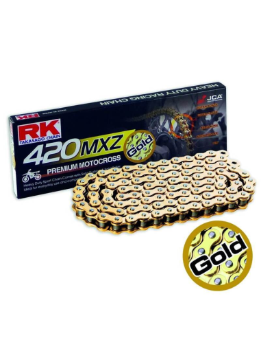 Cadena 420 RK MXZ 140 pasos Reforzada color Oro