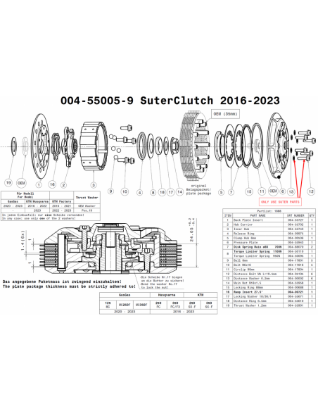 Embrague antirebote Suter KTM 250/350 SXF 2016- + Husqvarna FC 250/350 2016- + GasGas MC 250/350 F 2021-