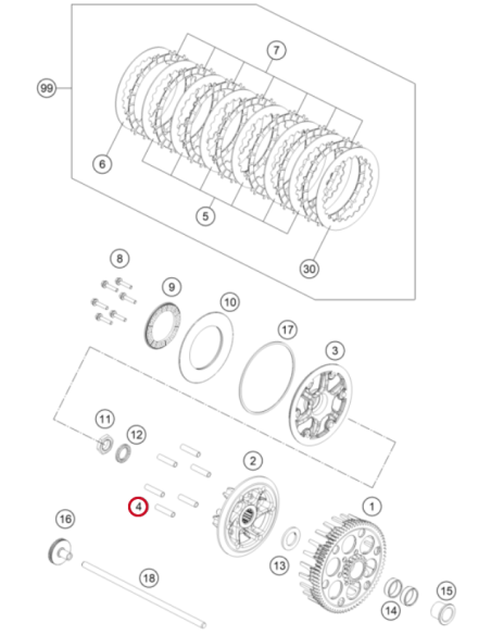 Casquillo para Tornillo Embrague 7.95x35 Original KTM 250/350 SXF 2016- + Husqvarna FC 250/350 2016- + GasGas MC 250F/350F 2021-