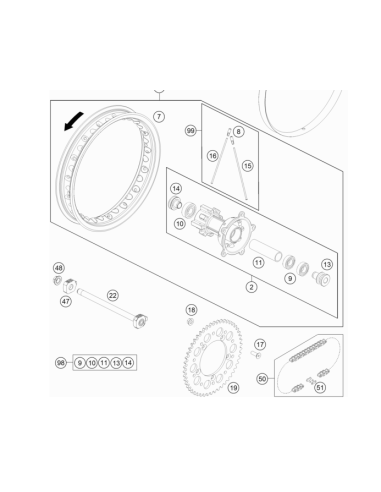 Kit Reparación Rueda Trasero KTM SX 65 2016- +...