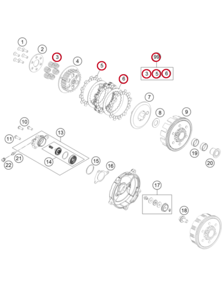 Kit de Discos y Muelles de Embrague Original KTM SX 65 2009-2023 + Husqvarna TC 65 2017-2023 + GasGas MC 65 2021-2023