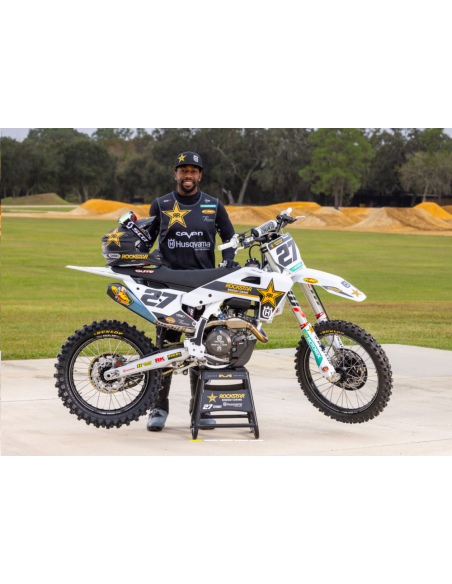Moto miniatura NewRay Husqvarna FC 450 Rockstar Factory Racing 2023 #27 Malcon Stewart (escala 1:12)