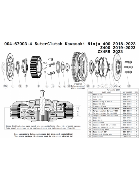 Embrague antirebote Suter Kawasaki Ninja 400 2018- + Z400 2019- + ZX4 RR 2023