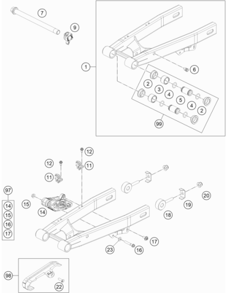 Tuerca con bloqueo Antirotación para Eje de Basculante KTM SX 50 2009-2024 + Husqvarna TC 50 2017-2024 + GasGas MC 50 2021-2024
