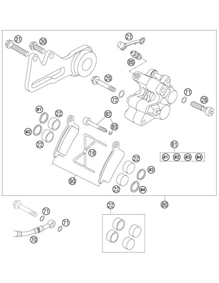 Kit de Reparación Pistón de Freno Original KTM SX 65 2009-2022 + Husqvarna TC 65 2017-2022 + GasGas MC 65 2021-2022