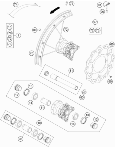 Front Axle Cpl. '12 (KTM/HVA/GG) St:70