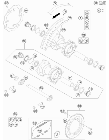 Wheel Spindle Rear Cpl. 12 (KTM/HVA/GG)
