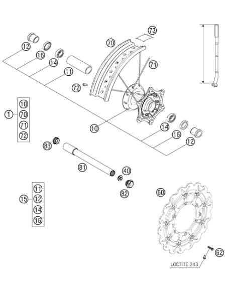 Wheel Spin. Front D26 M24x1.5 07 (KTM/HVA/GG) St:70