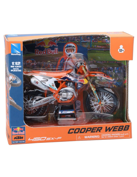 Moto miniatura NewRay KTM 450 SX-F Factory Racing Red Bull #2 Cooper Webb (escala 1:12)