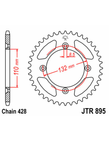 Corona Acero JT Sprockets 895 paso 428 Negra...