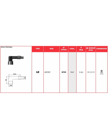 Pipa de Bujia NGK LB05EZ Negra