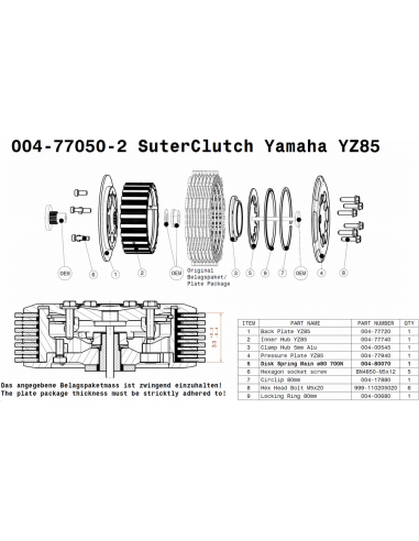 Embrague MX Line Suter Yamaha YZ 85 2002-