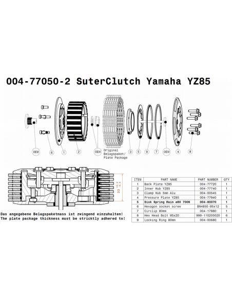 Embrague MX Line Suter Yamaha YZ 85 2002-