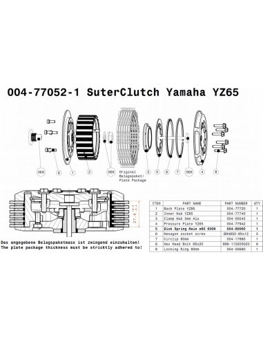 Embrague MX Line Suter Yamaha YZ 65 2018-