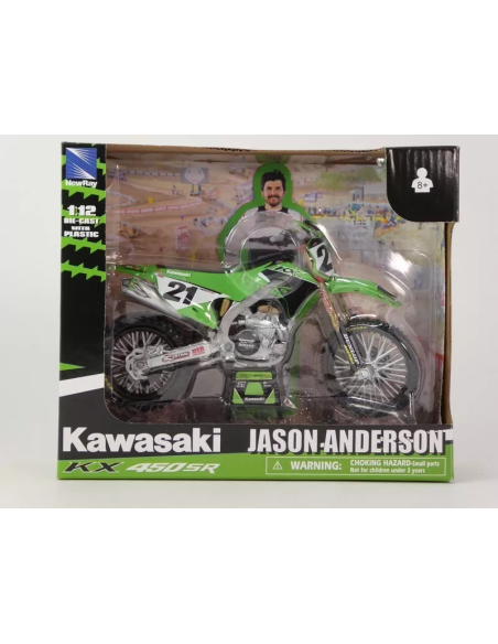 Moto miniatura NewRay Kawasaki KX 450 SR #21 Jason Anderson (escala 1:12)