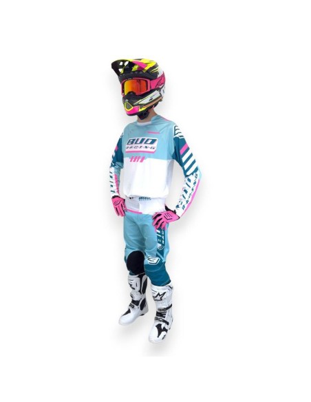 Camiseta Infantil Bud Paddock Turquesa/Rosa Fluor/Blanco