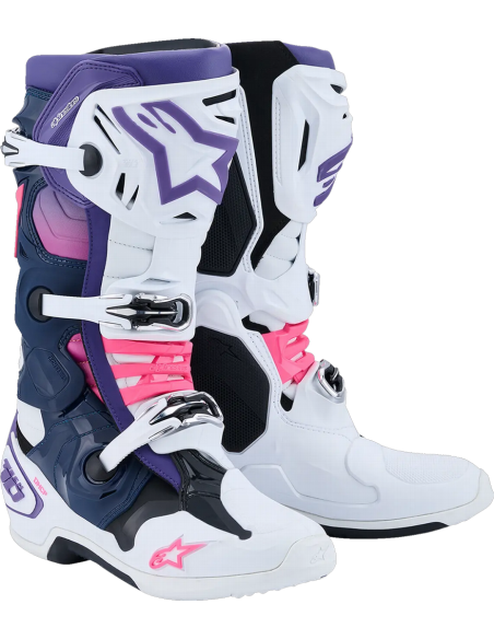 Bota Alpinestars Tech 10 Blanco/Violeta/Azul Marino/Rosa Fluor
