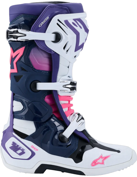 Bota Alpinestars Tech 10 Blanco/Violeta/Azul Marino/Rosa Fluor